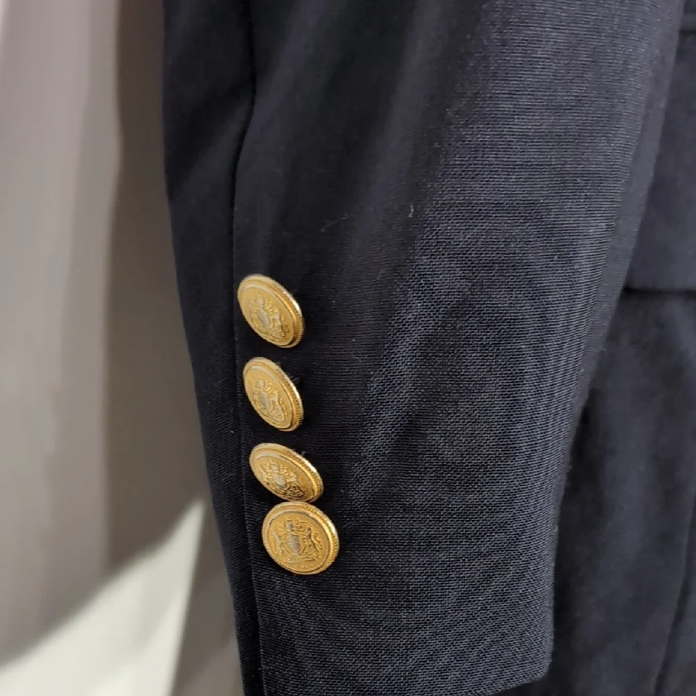Nordstrom | Vintage 100% Wool Classic Dark Navy Blazer with Gold Accents Size 46
